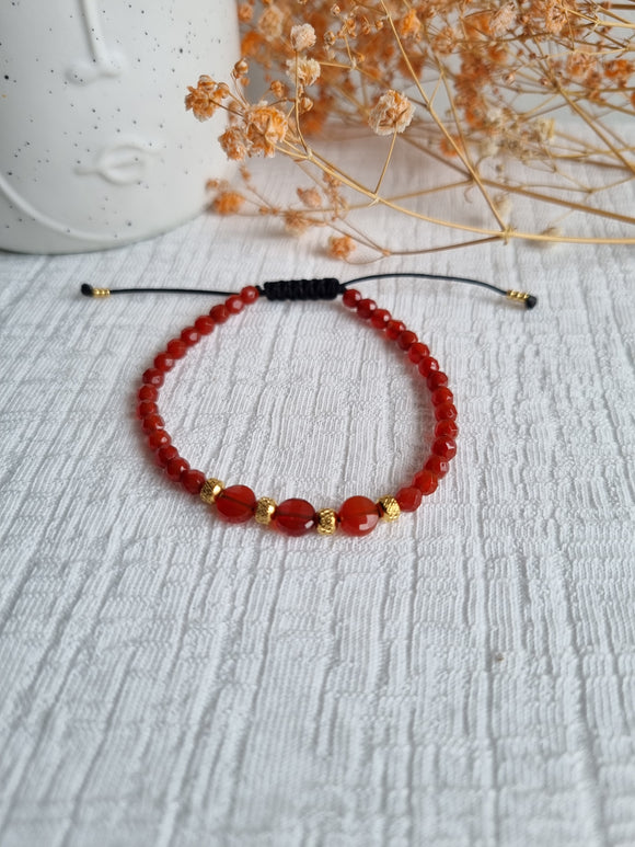 Bracelet Cornaline 3 perles aplatie