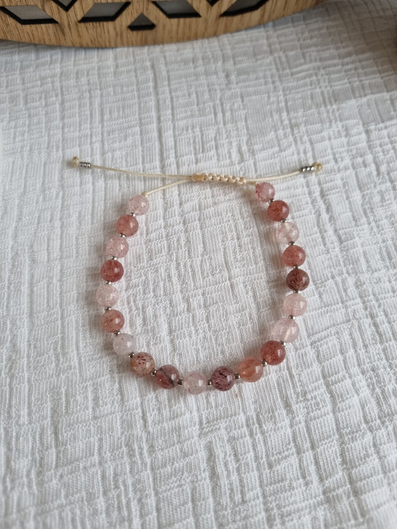 Bracelet en Quartz fraise et rocailles