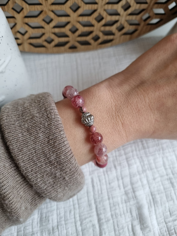 Bracelet en Quartz fraise et Rhodonite