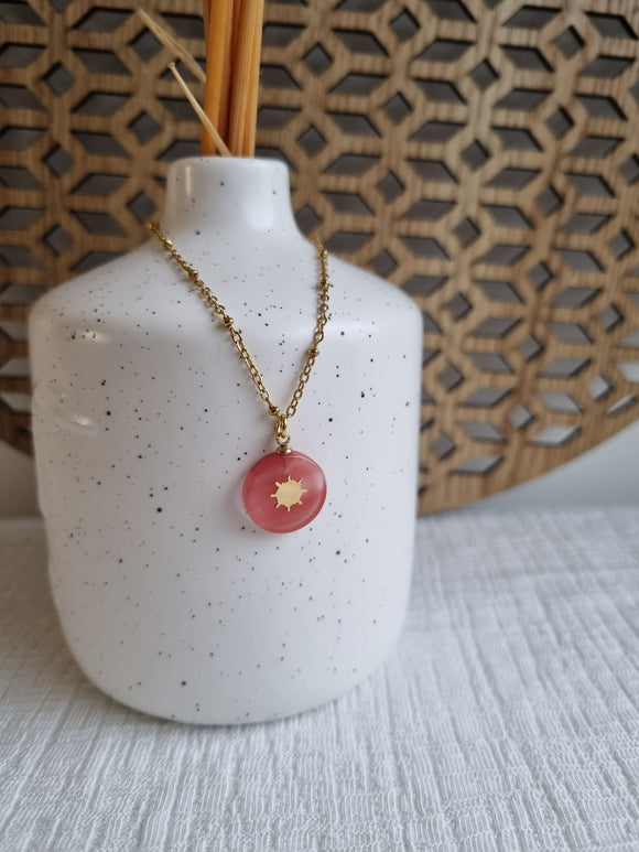 Collier soleil quartz fraise